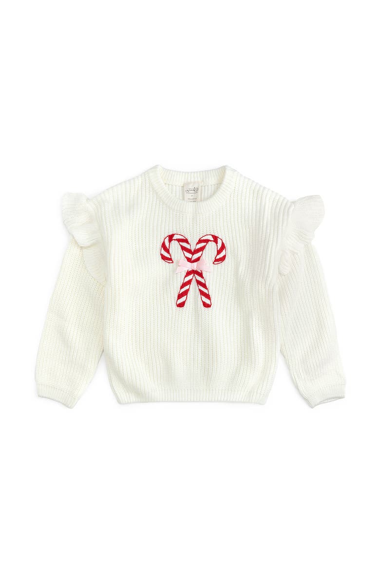 Candy Cane Christmas Ruffle Sweater, Main, color, Ivory