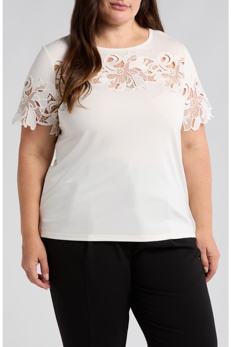 Harmony Lace Appliqué T-Shirt, Main, color, WHITE DOVE