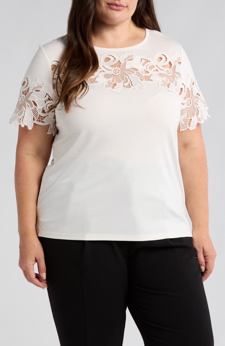 Anne Klein Harmony Lace Appliqué T-Shirt, Main, color, 