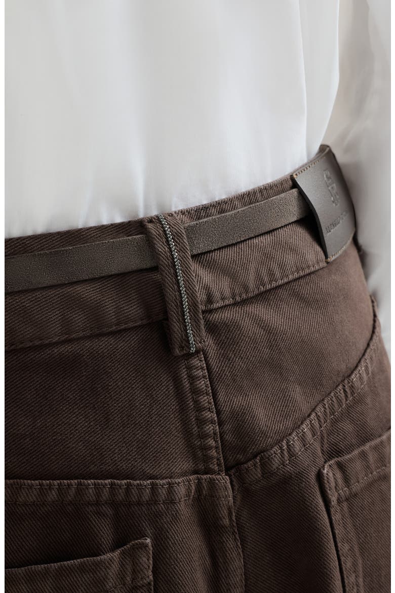 Dyed denim contemporary square trousers with monili, Alternate, color, Pine Cone Brown