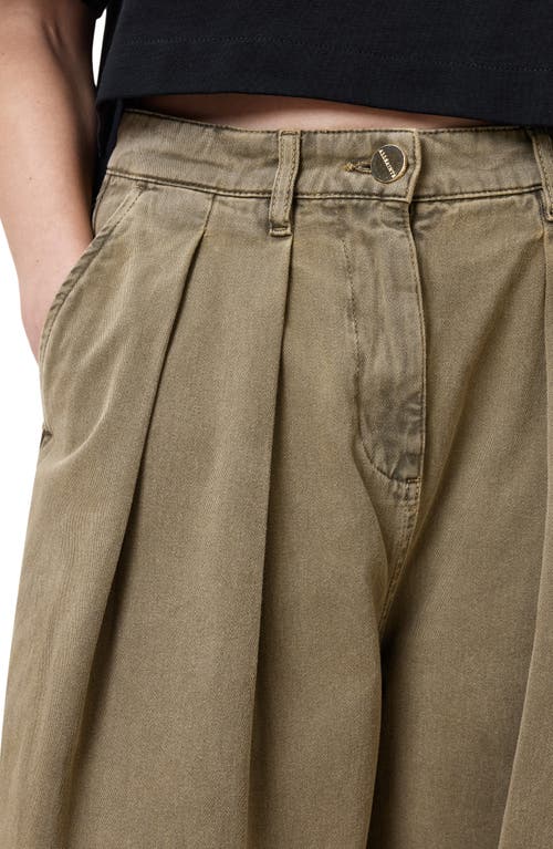 Allsaints Becca Pleated Barrel Leg Denim Trousers In Khaki Green
