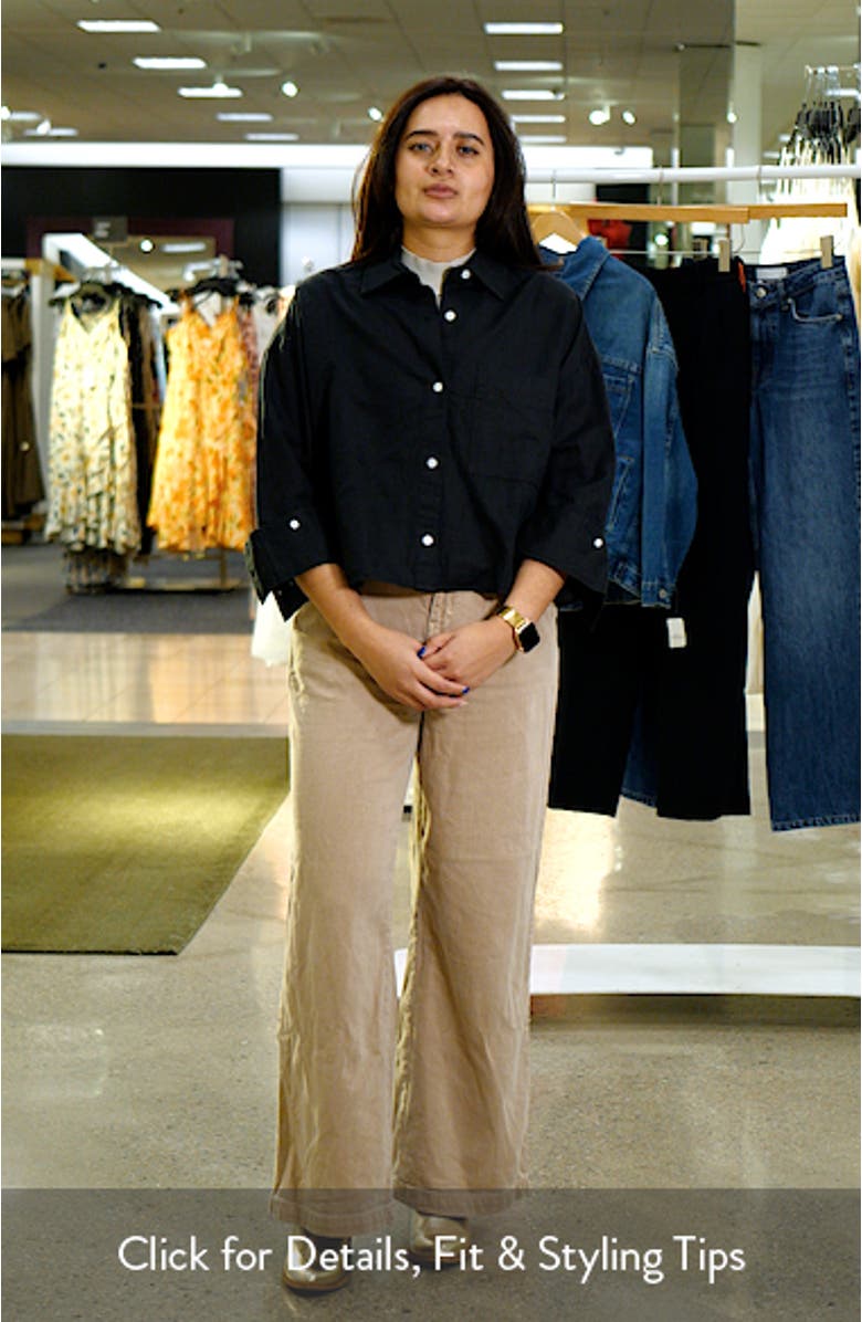 Straight Hem Crop Linen & Cotton Button-Up Shirt, sales video thumbnail