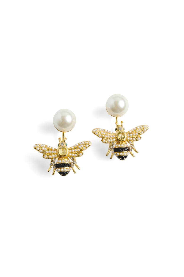 Bejewelled Pearl Bee Earrings, Main, color, Bee