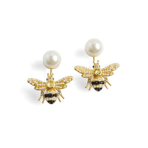 Bejewelled Pearl Bee Earrings