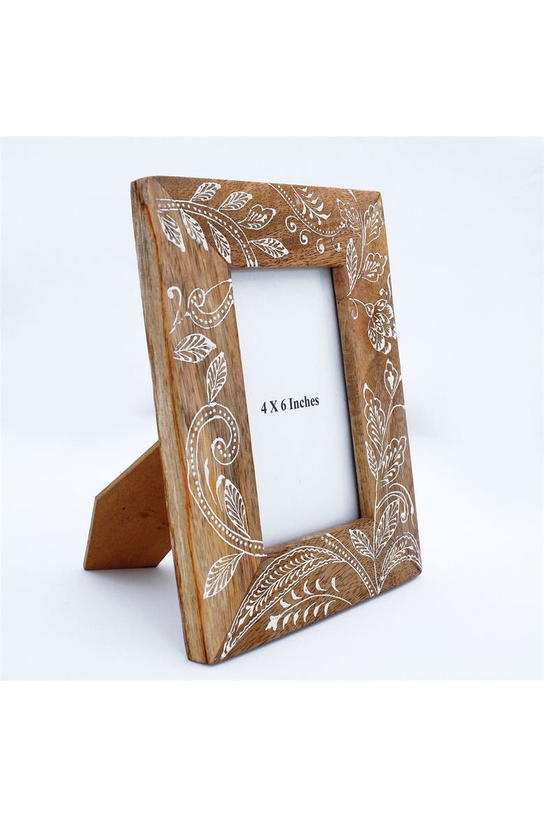 Natural Wood 4 x 6 inch Floral Pattern Decorative Wood Picture Frame, Alternate, color, Brown