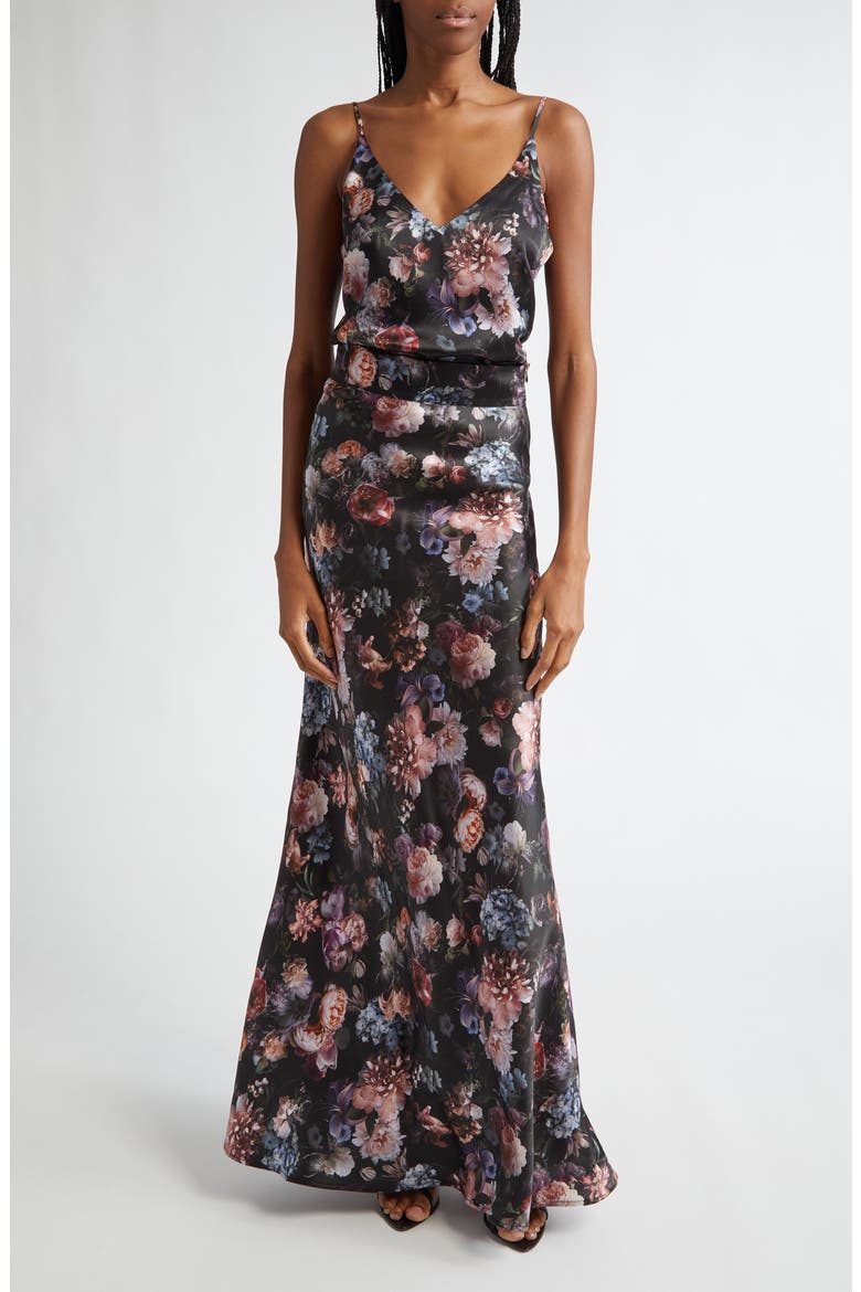 Ryker Bias Cut Silk Maxi Skirt, Alternate, color, BLACK MULTI VINTAGE OIL FLOWER