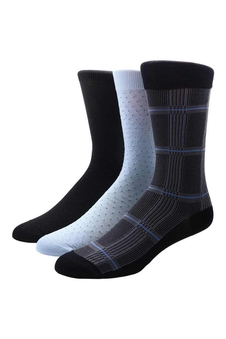 3-Pack Dress Socks, Main, color, BLUE PLAID/ BLUE DOT/ NAVY