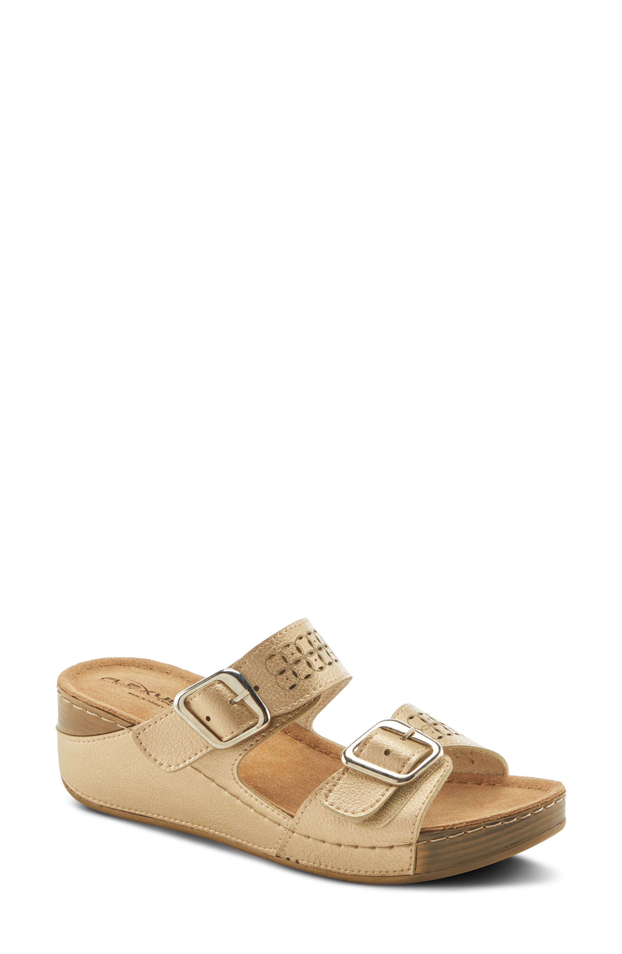 Flexus by Spring Step Thrume Wedge Slide Sandal, Main, color, Soft Gold