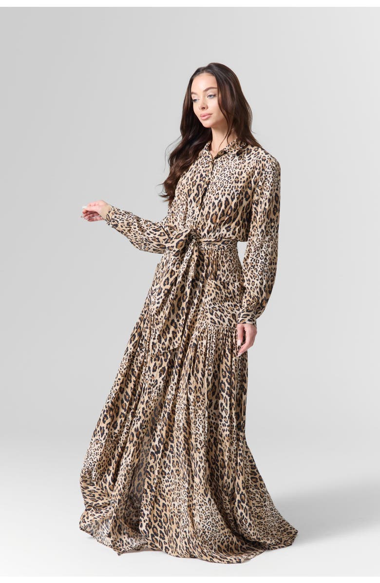Le Fafo Printed Maxi Belted Shirtdress, Alternate, color, Animal Print