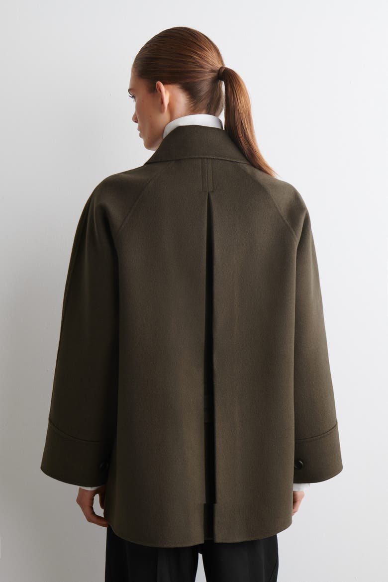 Mock-Neck Double-Faced Wool Short Coat, Alternate, color, BROWN
