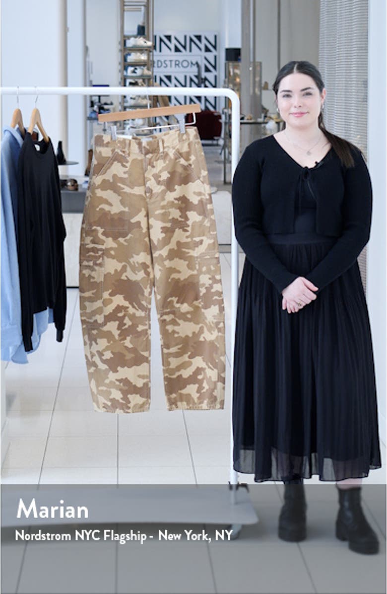 Marcelle Camo Print Low Rise Barrel Cargo Jeans, sales video thumbnail