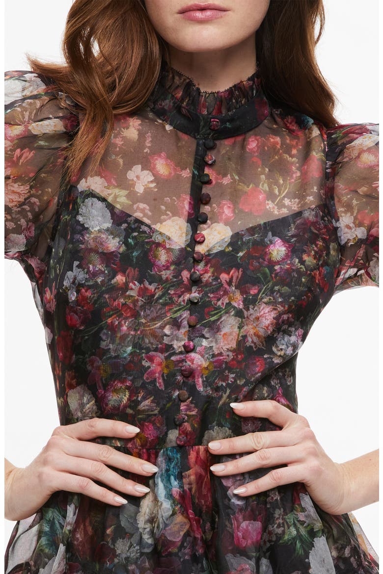 Vernita Floral Print Puff Sleeve Silk Minidress, Alternate, color, AFTER MIDNIGHT
