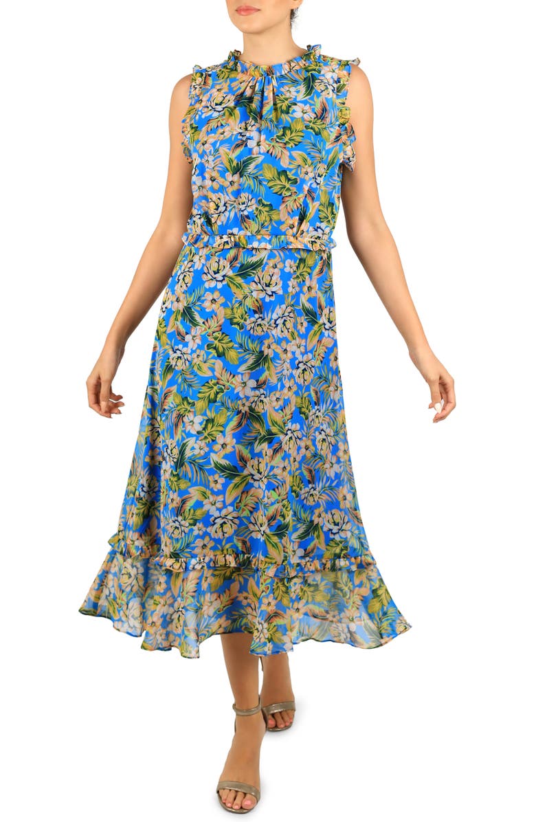 Julia Jordan Floral Print Ruffle Midi Dress, Main, color, 