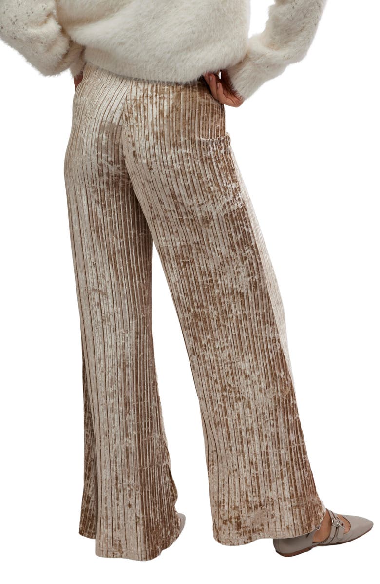 Free People Star Sign Ribbed Wide Leg Velvet Pants, Alternate, color, Champagne