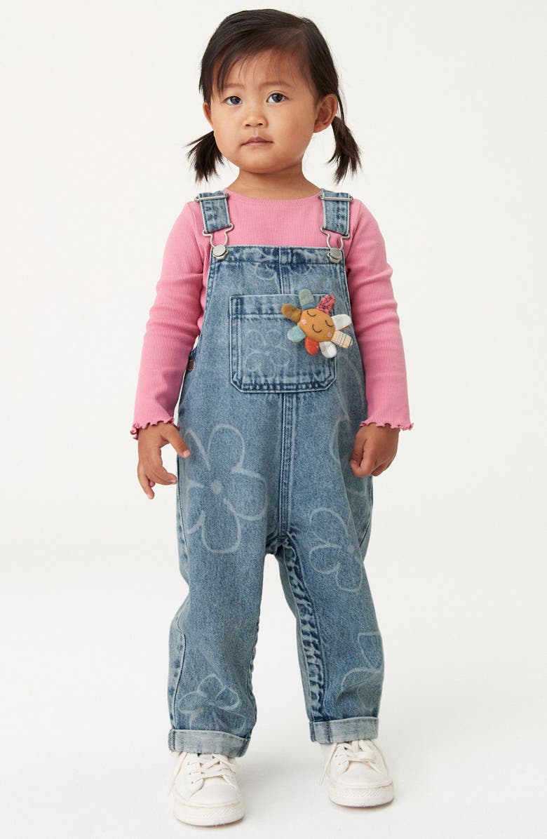 NEXT Kids' 3D Flower Appliqué Denim Overalls, Alternate, color, 