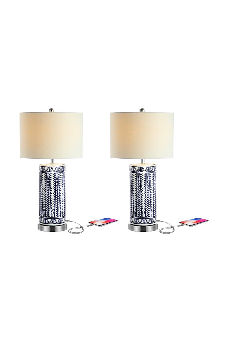 Sulka 27" Ceramic/Iron Contemporary USB Charging LED Table Lamp, Navy/Chrome, Main, color, Navy