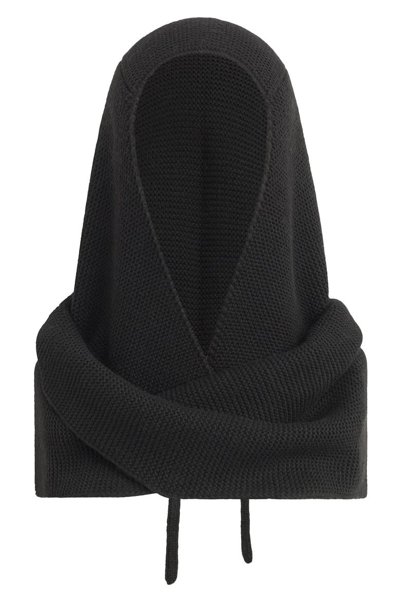 Knit Hood with Ties, Main, color, BLACK