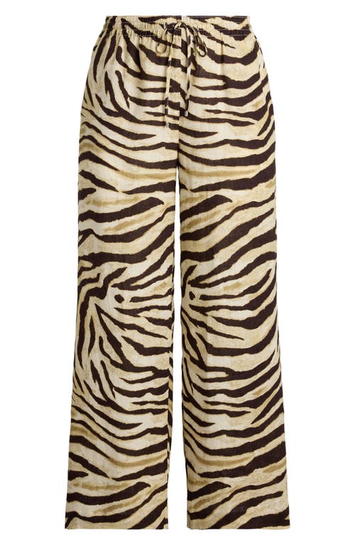 Ralph Lauren Womens Zebra Print Linen Wide Leg Pants Xs 3x In Brown