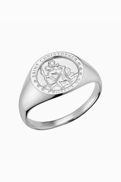 Mens Guardian Signet Ring in Sterling Silver