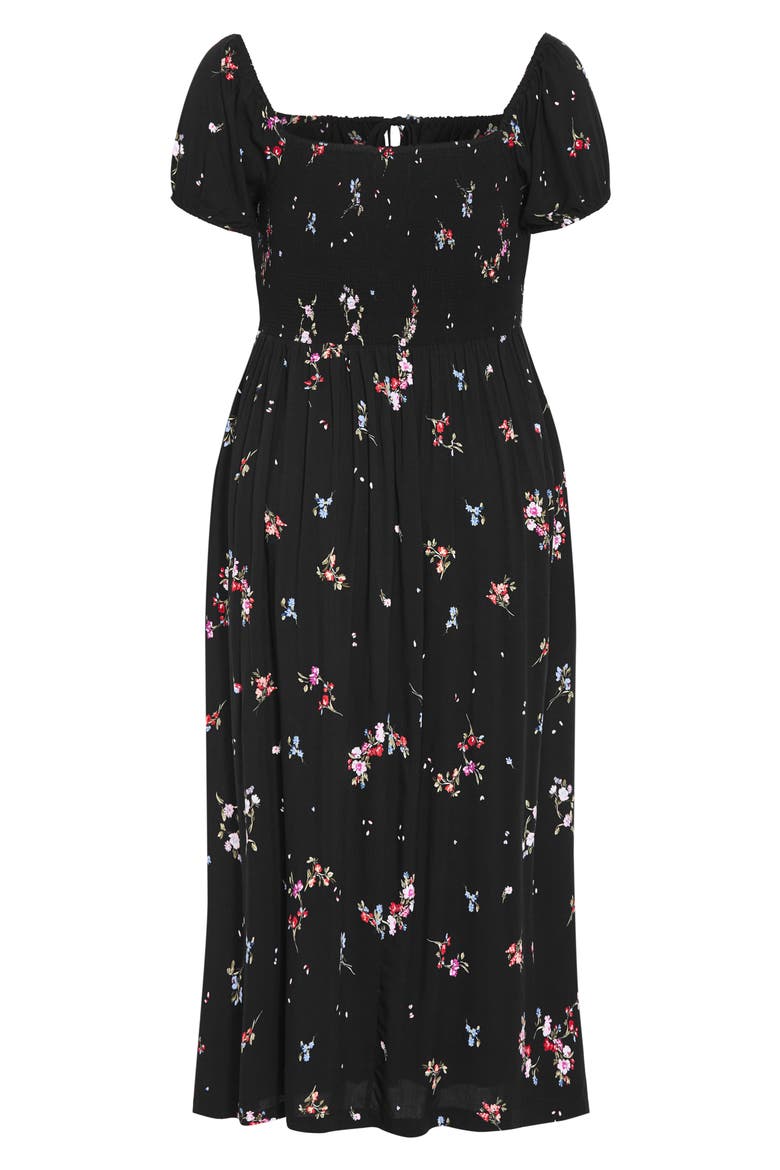 Abbie Floral Print Midi Dress, Alternate, color, PETAL BOUQUET BLACK