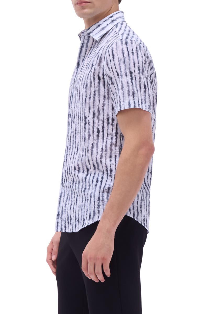 Bugatchi Orson Tie Dye Stripe Short Sleeve Cotton Seersucker Button-Up Shirt, Alternate, color, Zinc