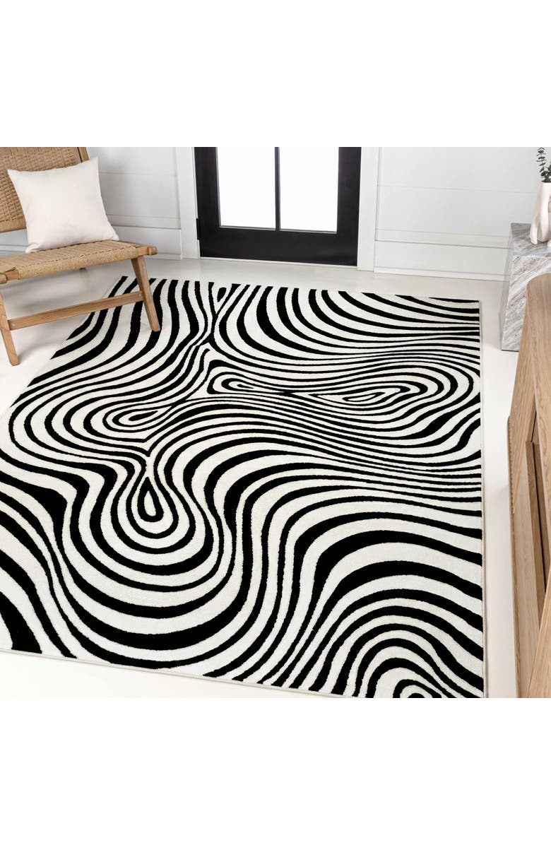 JONATHAN Y Maribo High-Low Abstract Groovy Striped Indoor/Outdoor Area Rug, Alternate, color, Black/White