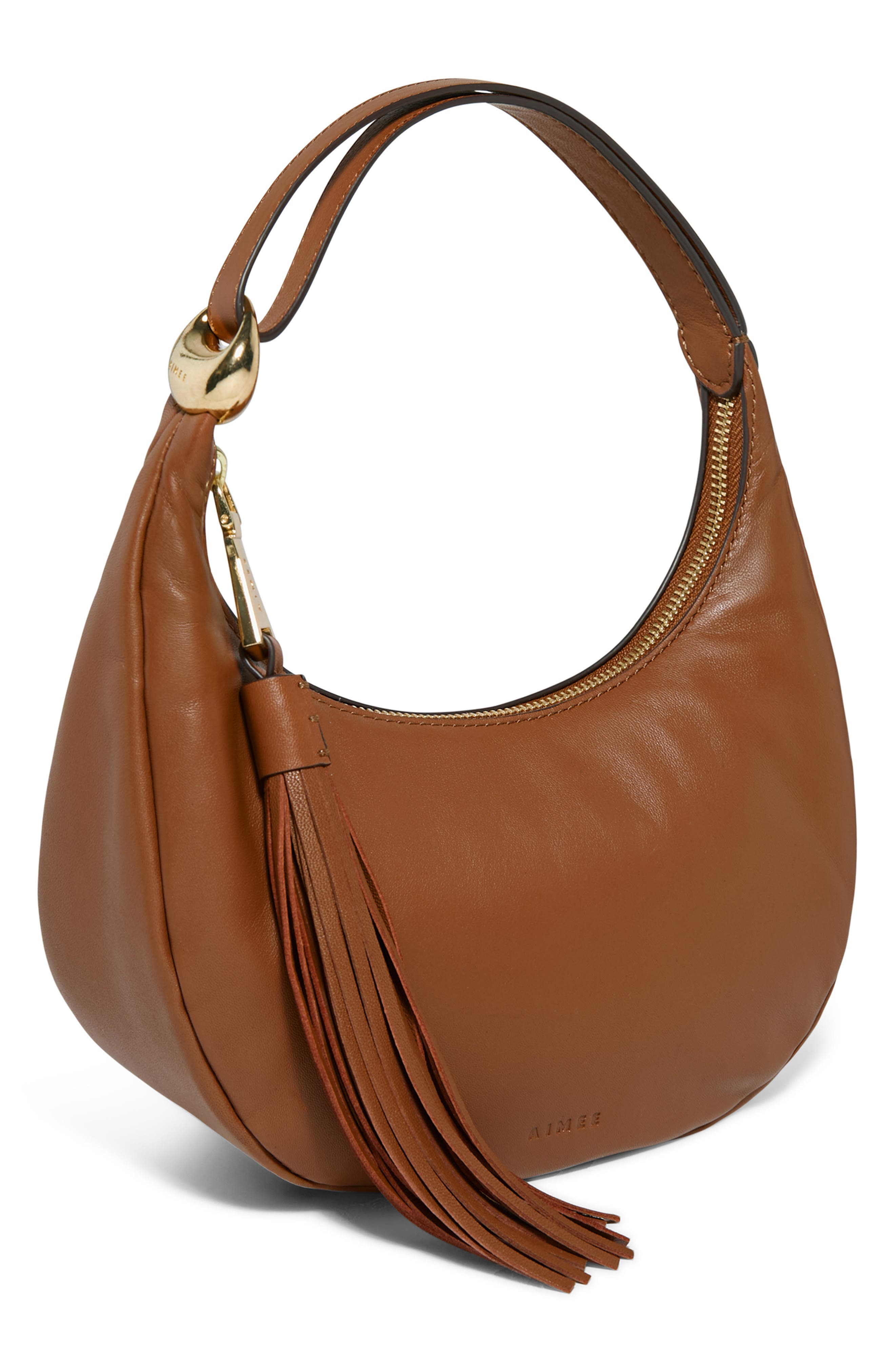 AIMEE Bloom Bean Bag Leather Moon Bag, Alternate, color, Chestnut