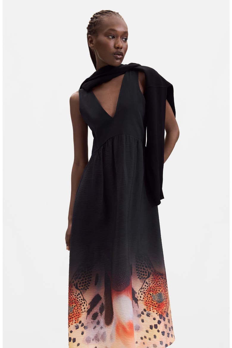 Viscose V-Neck Midi Dress, Alternate, color, BLACK