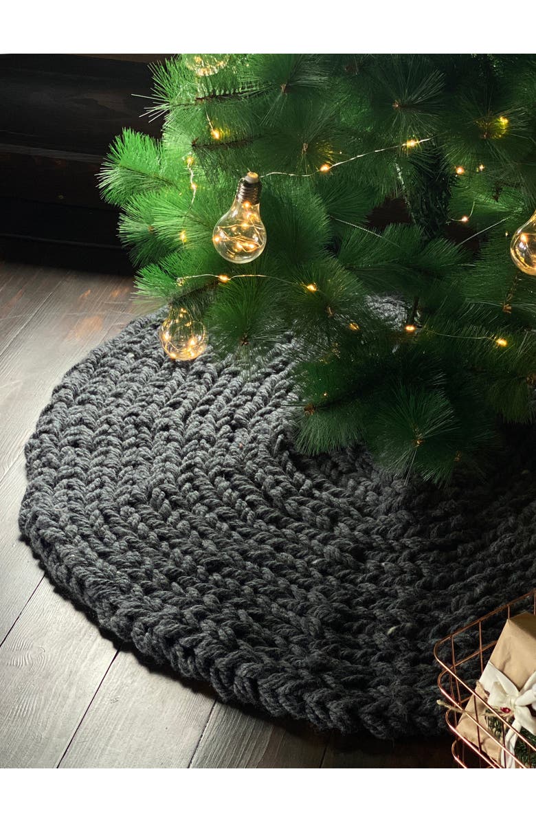 Anzy Home Chunky-Knitted Christmas Tree Skirt, Alternate, color, Black