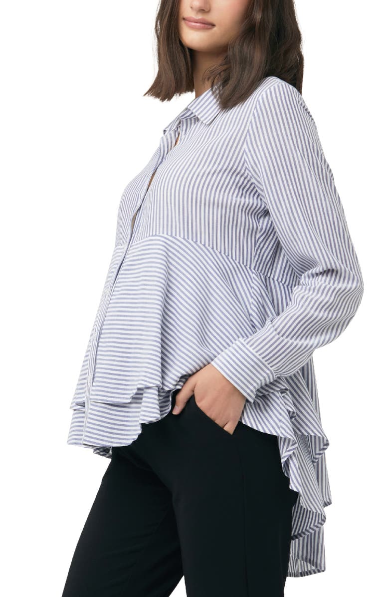 Ripe Maternity Stripe Layered Peplum Shirt, Alternate, color, Navy / White