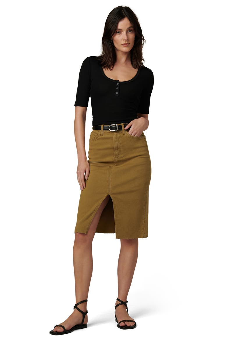 The Joplin Raw Hem Midi Denim Skirt, Alternate, color, GOTHIC OLIVE