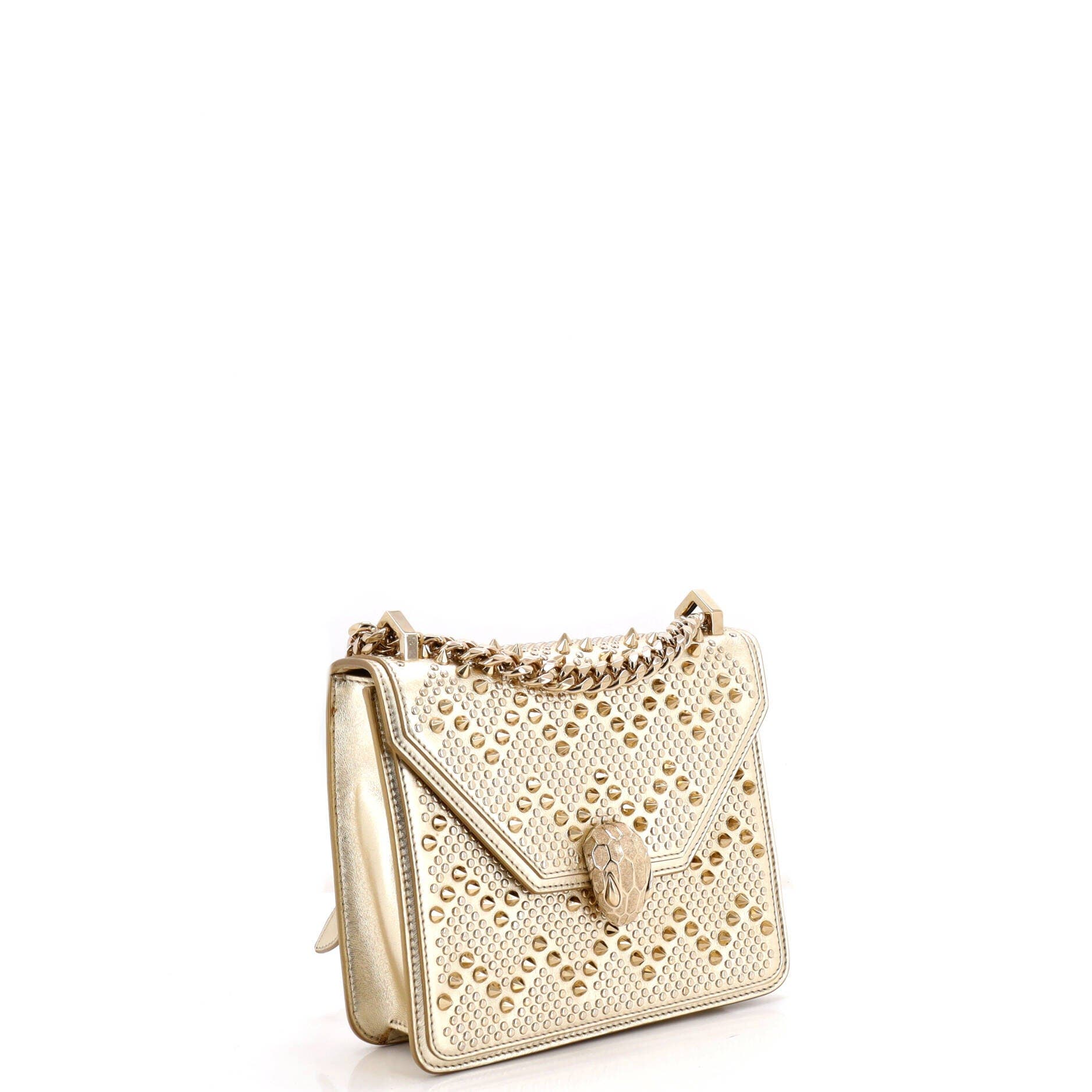 Serpenti Forever Square Shoulder Bag Full Studded Leather Small, Alternate, color, Metallic Gold