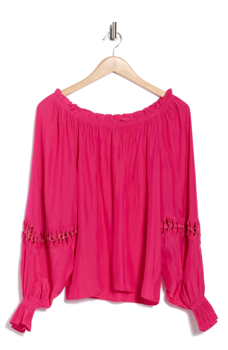 Ramy Brook Lili Chain Detail Off the Shoulder Blouse, Alternate, color, Paradise Pink
