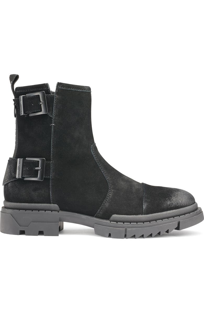 KARL LAGERFELD PARIS Double Buckle Suede Engineer Boot, Alternate, color, Black