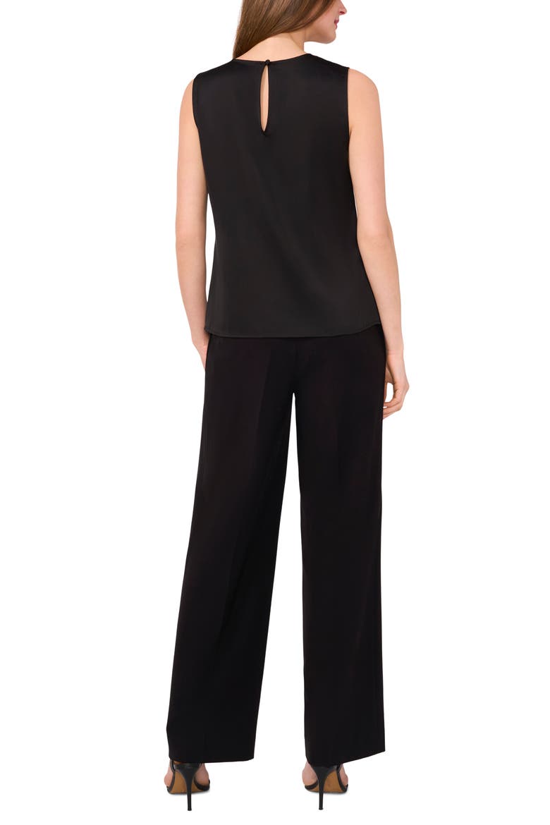 Single Pleat Sleeveless Satin Shell, Alternate, color, RICH BLACK 060
