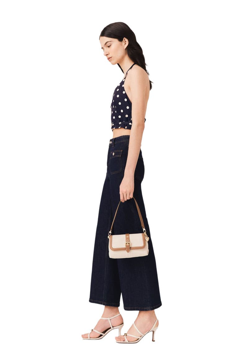 Backless linen blend top, Alternate, color, Navy dots print