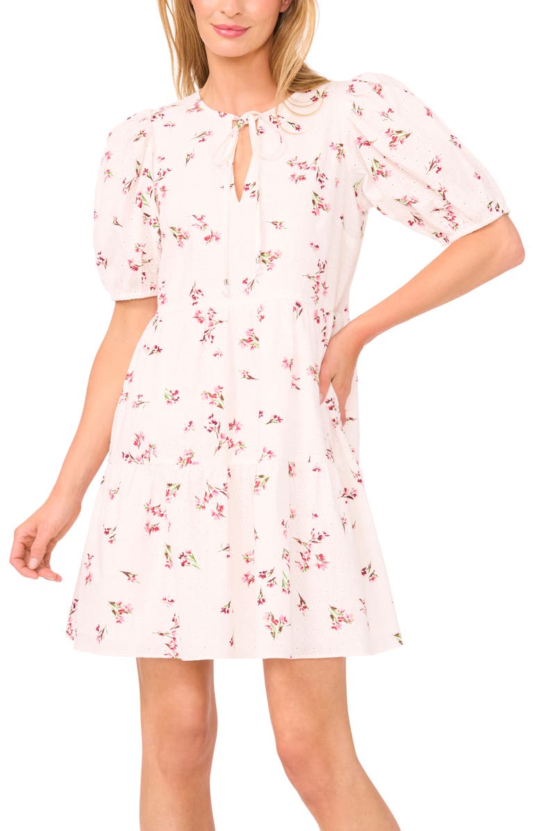 CeCe Floral Cotton Eyelet Dress, Alternate, color, 