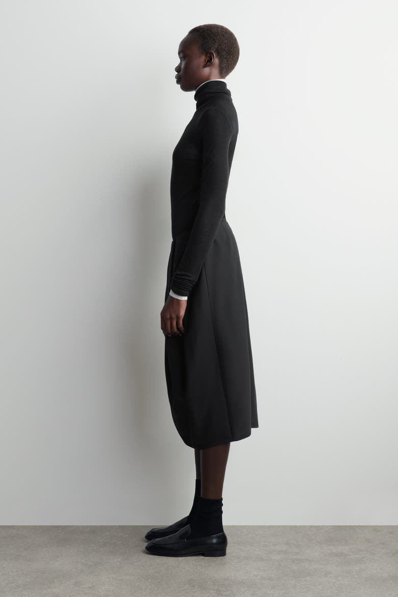 Pleated Wool Midi Tulip Skirt, Alternate, color, BLACK