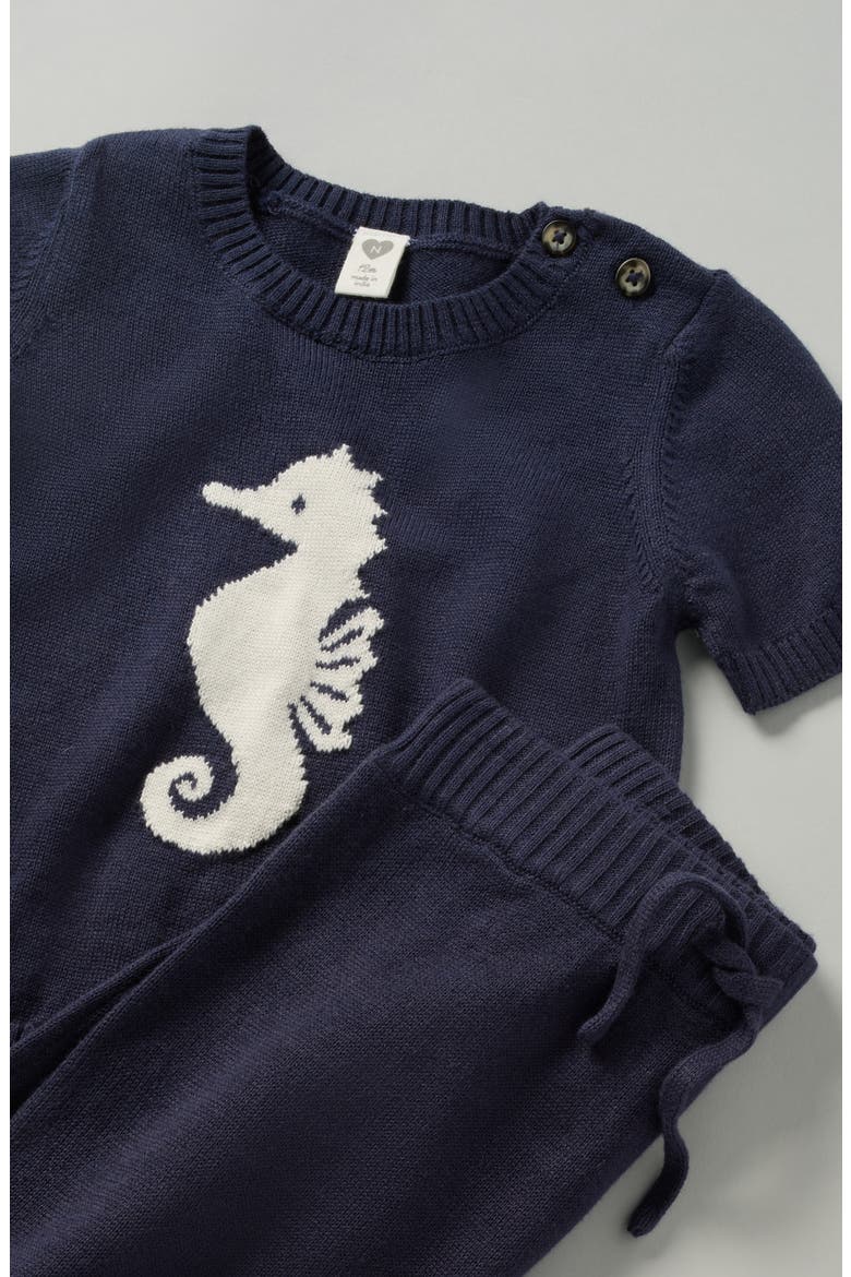 Motif Short Sleeve Cotton Blend Sweater & Shorts Set, Alternate, color, NAVY PEACOAT SEAHORSE