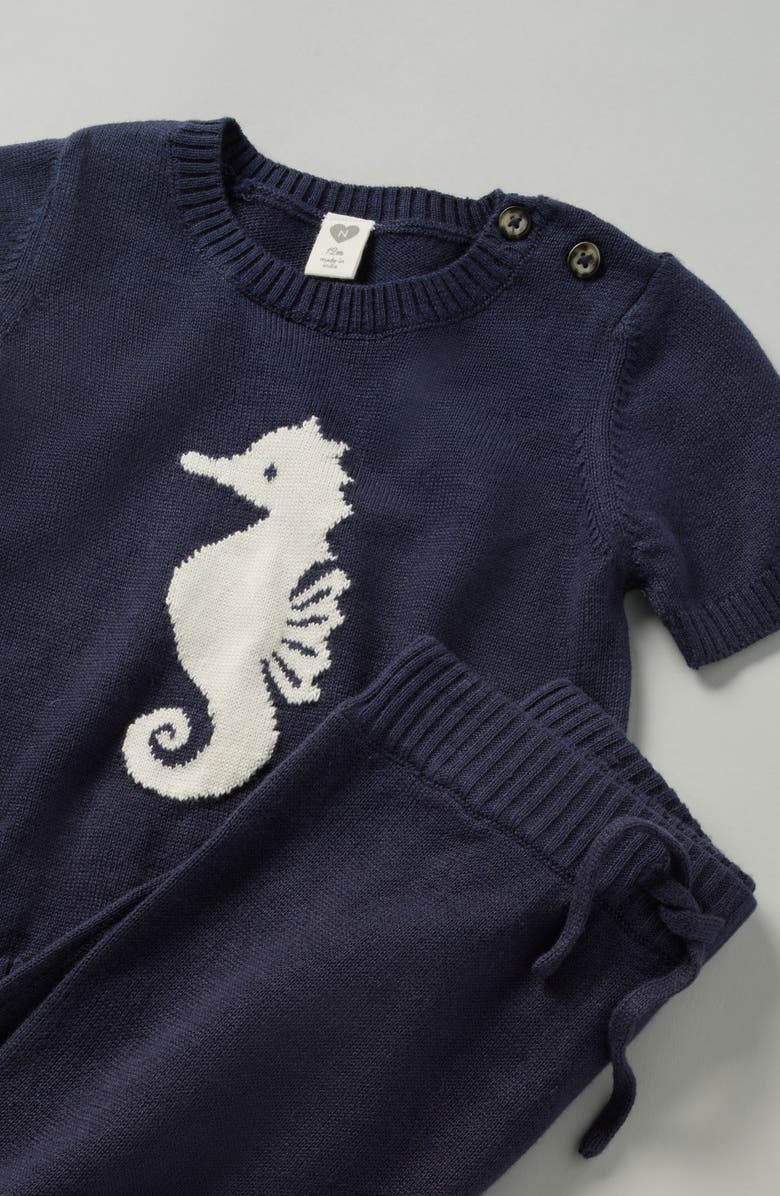 Nordstrom Motif Short Sleeve Cotton Blend Sweater & Shorts Set, Alternate, color, Navy Peacoat Seahorse