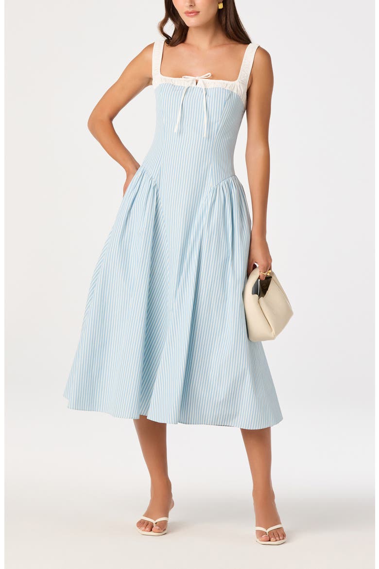 Hazel Ticking Stripe Midi Dress, Alternate, color, BLUE STRIPE