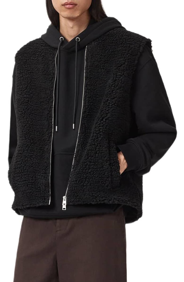 AllSaints Otis Fleece Vest, Alternate, color, Jet Black