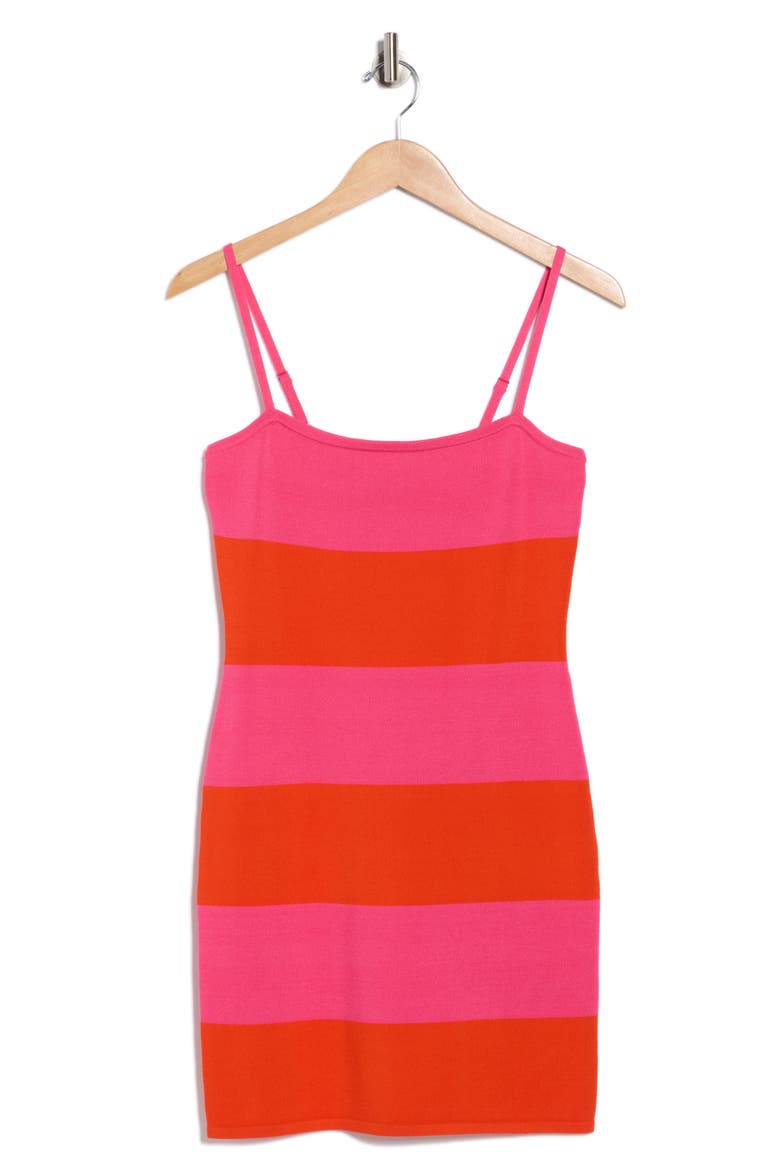 Colorblock Knit Body-Con Minidress, Alternate, color, CERISE PINK-ORANGE