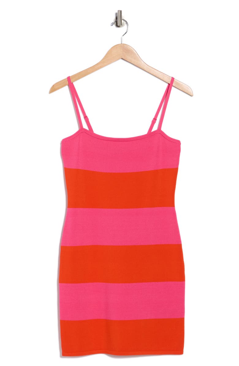 French Connection Colorblock Knit Body-Con Minidress, Alternate, color, Cerise Pink-Orange
