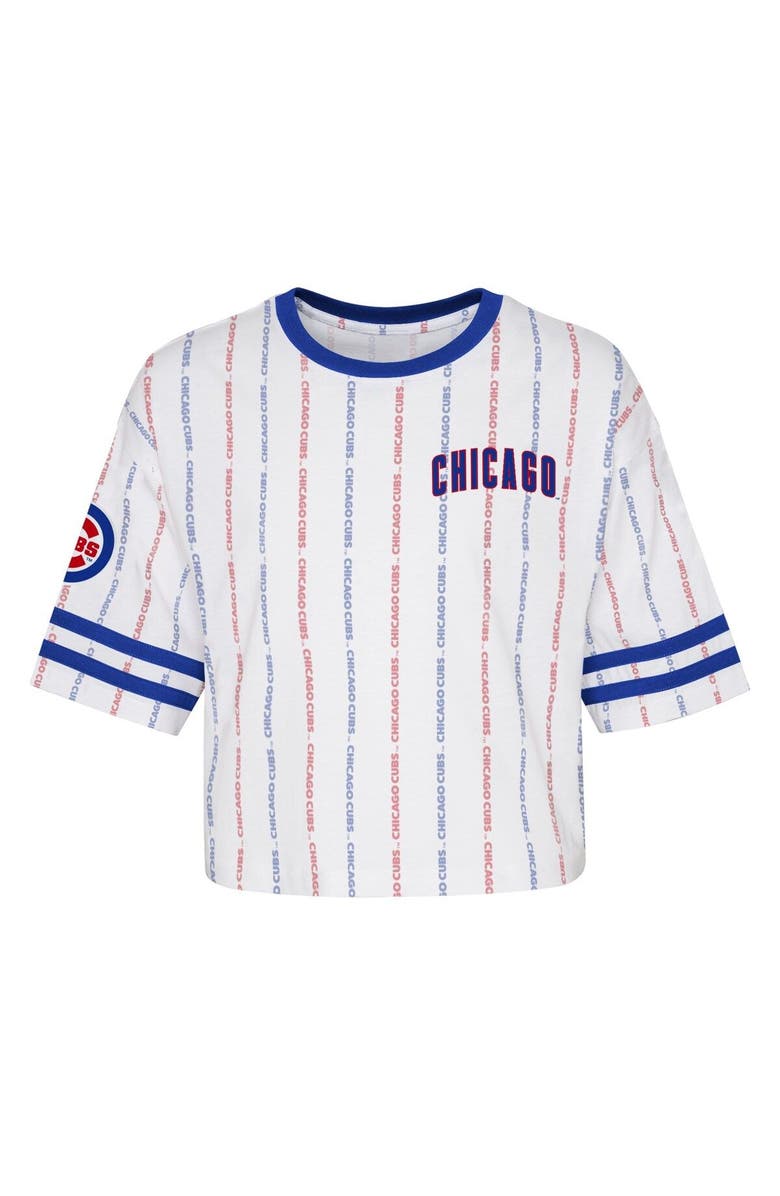 Outerstuff Girls Youth White Chicago Cubs Ball Striped T-Shirt, Alternate, color, 