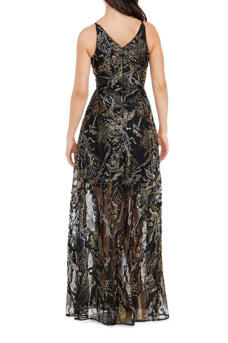 Ariyah Floral Sequin A-Line Gown, Alternate, color, BLACK MULTI