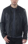 Missani Le Collezioni Band Collar Leather Trucker Jacket