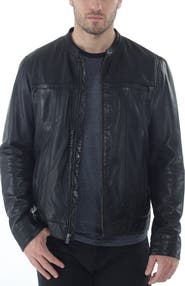 Missani Le Collezioni Band Collar Leather Trucker Jacket