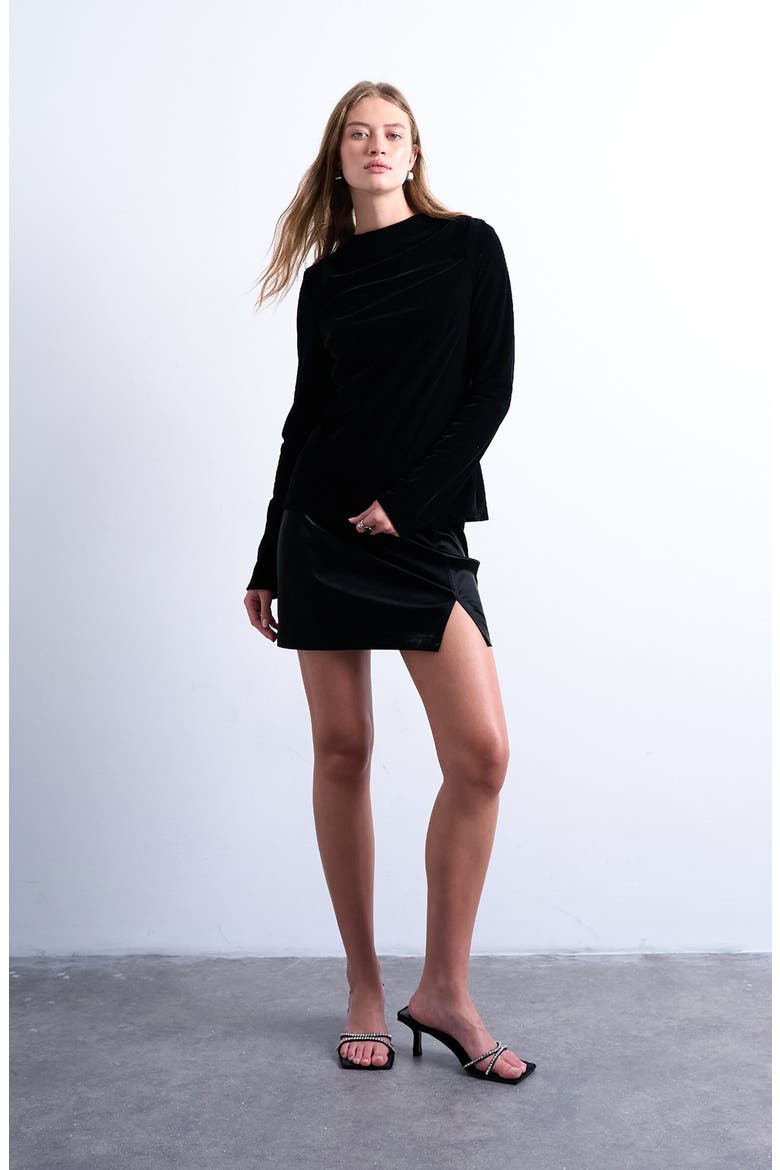 Cowl Neck Velvet Top, Alternate, color, BLACK