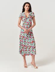 Ghost London Kimmy Floral Frill Neck Crepe Midi Dress